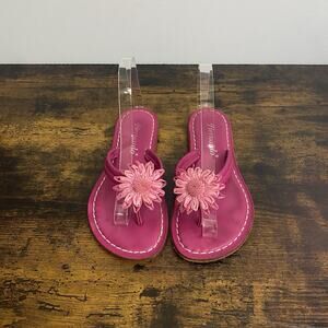 Bernardo Leather Thong‎ Sandals Sz 6M Pink Raffia Floral Beach Tropical Boho